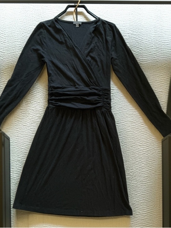 Lilla P Dresses & Skirts - Lilla P Black Faux Wrap Dress Small Pima Cotton Modal Long Sleeve